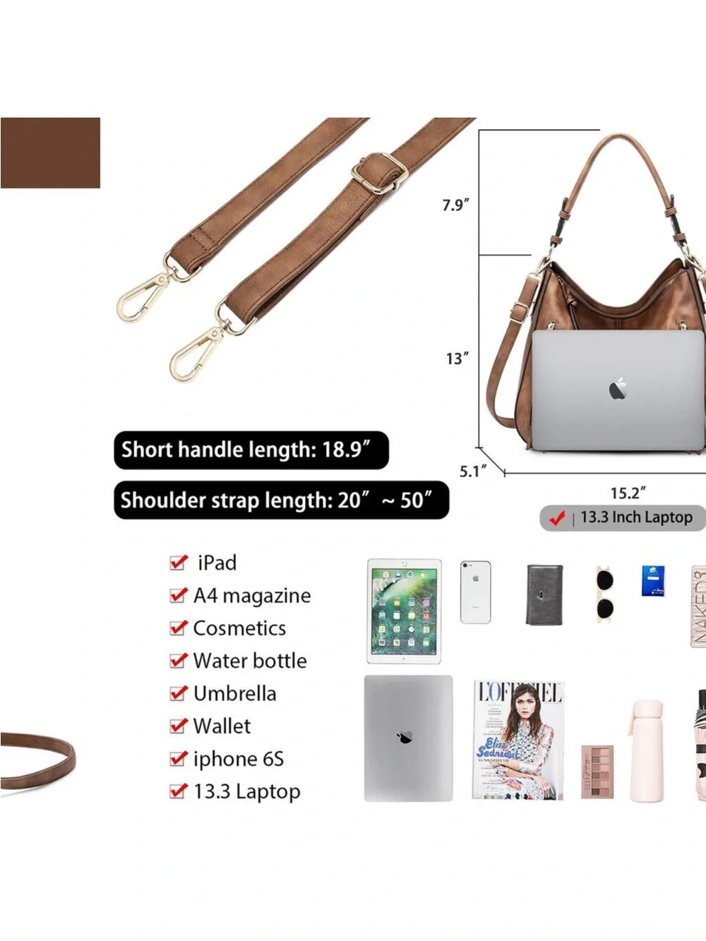 New Hobo Bags Handbags Purse Boho Shoulder Bag Crossbody Brown with Wallet